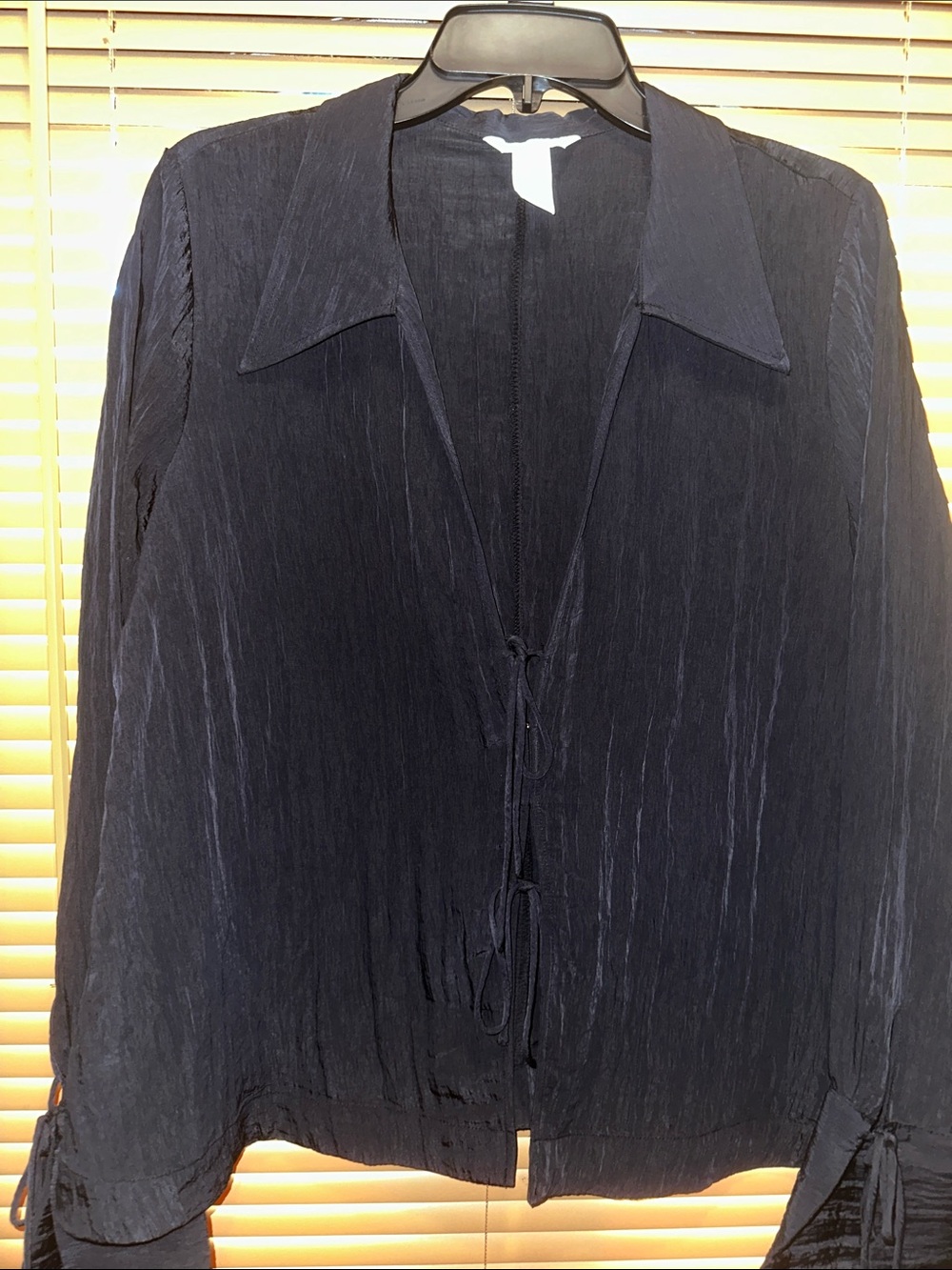 H&M Navy Tie-Front Long-Sleeve Blouse